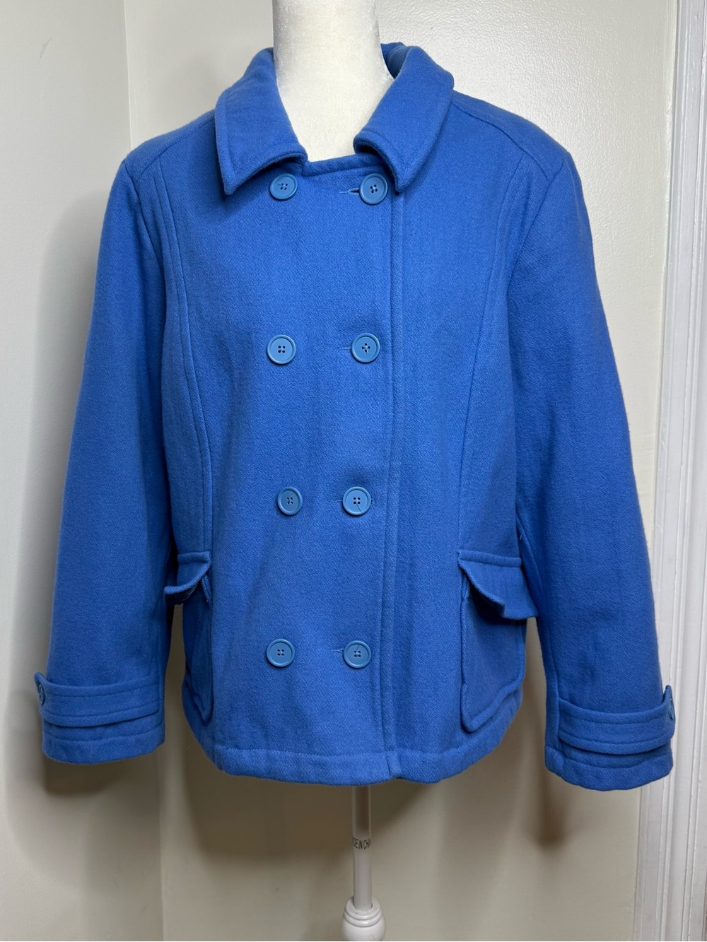 Vintage Y2K Old Navy Double Breasted Pea Coat Wool Blend Women’s Size XXL Blue